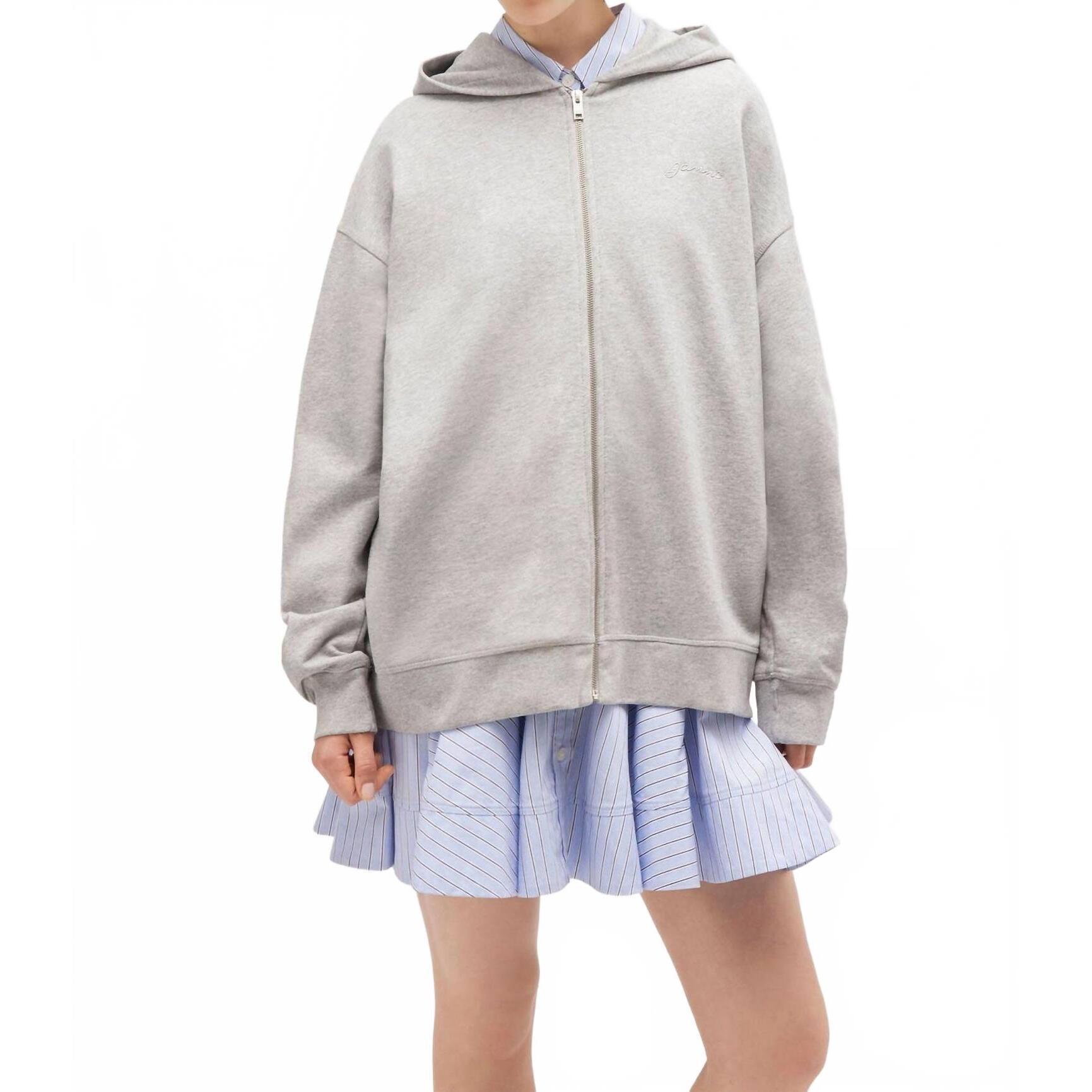 New Ganni Teddy Zip Hoodie In Grey